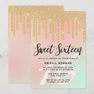 Elegant modern gold diamond drips sweet sixteen invitation