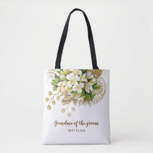 Elegant modern gold floral grandma of the groom tote bag