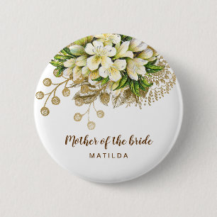 Elegant modern gold floral mother of the bride 6 cm round badge