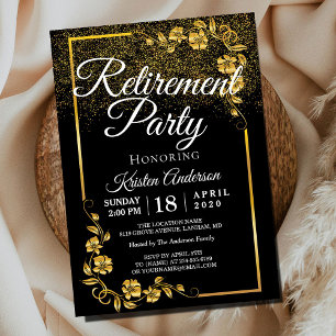 Elegant Modern Gold Floral Retirement Party Invitation