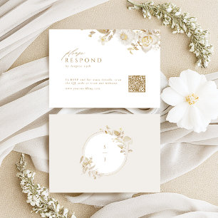 Elegant Modern Gold Floral Wedding QR code  RSVP Card
