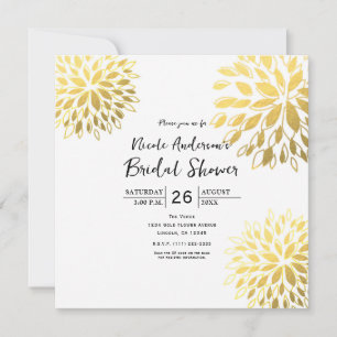 Elegant Modern Gold Foil Floral White Invitation