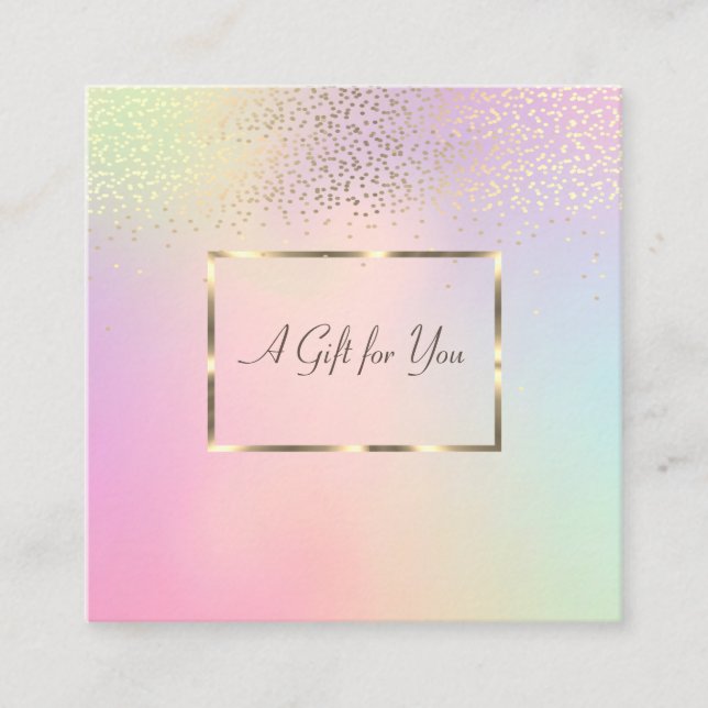Elegant Modern Gold Frame, Confetti Holographic Discount Card (Front)