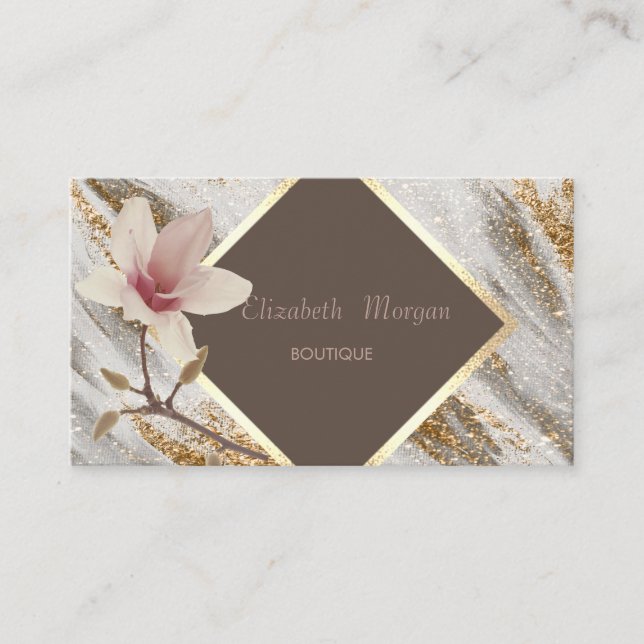 Elegant Modern,Gold Frame,Glitter, Magnolia  Business Card (Front)