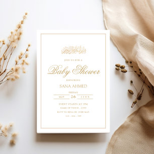 Elegant Modern Gold Frame Muslim Baby Shower Party Invitation