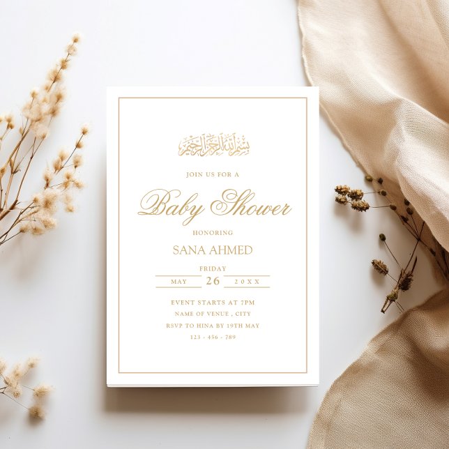 Elegant Modern Gold Frame Muslim Baby Shower Party Invitation (Creator Uploaded)