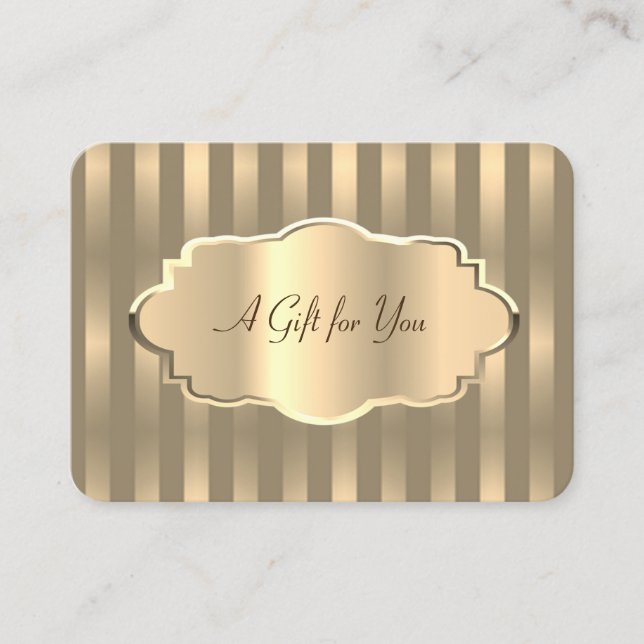 Elegant Modern Gold Frame, Striped Discount Card (Front)
