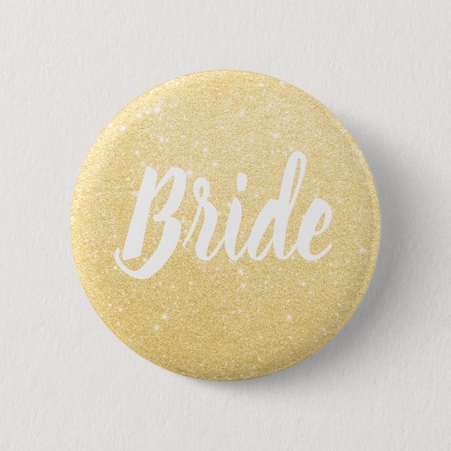 Elegant & modern gold glitter bride wedding 6 cm round badge (Front)