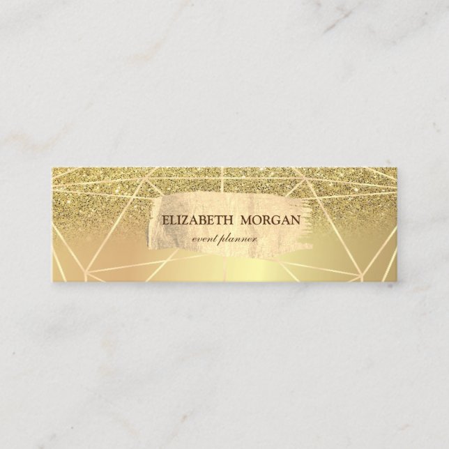 Elegant Modern Gold Glitter Brush Stroke Geometric Mini Business Card (Front)