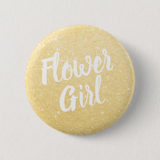 Elegant & modern gold glitter flower girl wedding 6 cm round badge (Front)