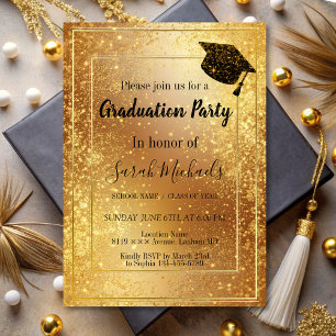 Elegant Modern Gold Glitter Graduation Cap  Invitation
