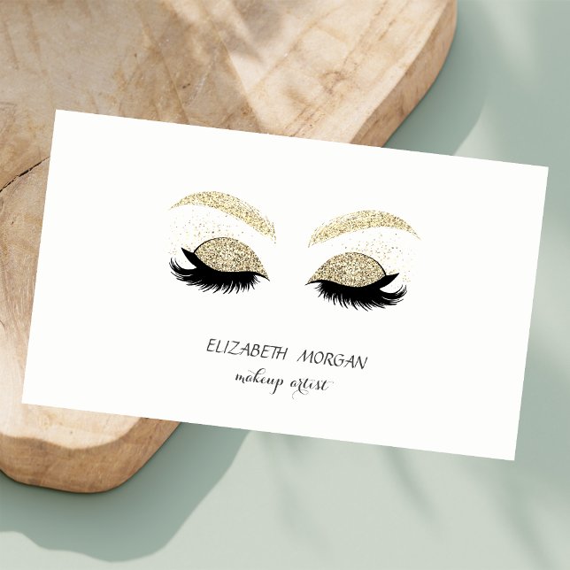 Elegant  Modern,Gold Glitter Lashes,Makeup artist Business Card (Creator Uploaded)