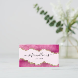 Elegant Modern Gold Glitter Pink Agate  Business C Card
