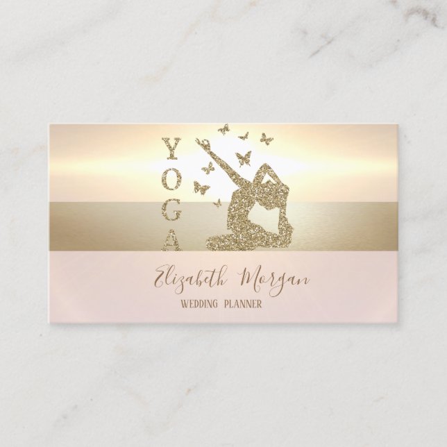 Elegant Modern Gold Glitter Women Yoga Business Card (Front)