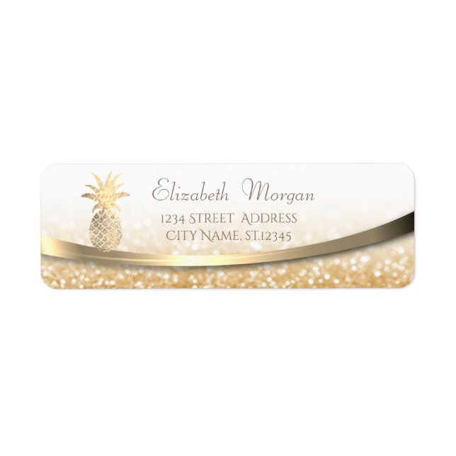 Elegant Modern Gold  Glittery Bokeh,Pineapple Return Address Label (Front)
