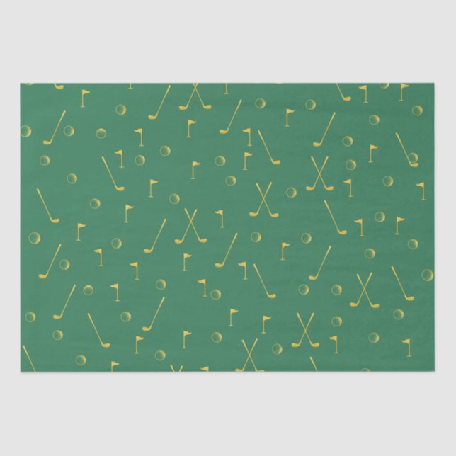 Elegant Modern Gold Golf Pattern Golfer Green  Tissue Paper (Front)