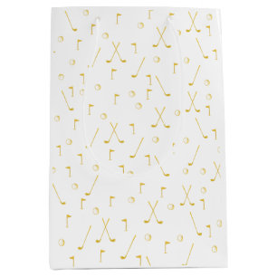 Elegant Modern Gold Golf Pattern Golfer White  Medium Gift Bag