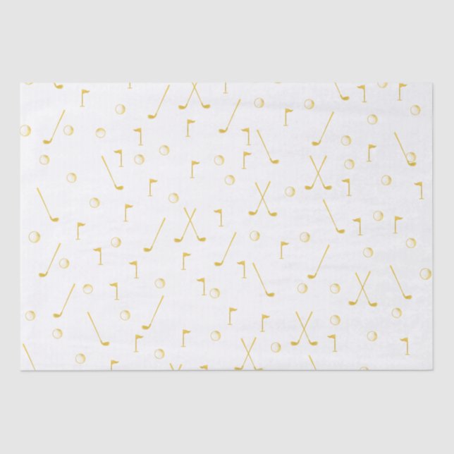 Elegant Modern Gold Golf Pattern Golfer White  Tissue Paper (Front)