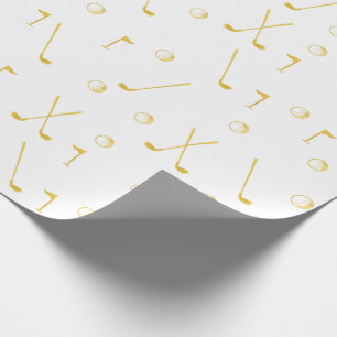 Elegant Modern Gold Golf Pattern Golfer White Wrapping Paper