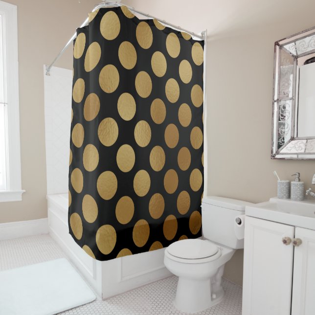 Elegant Modern Gold Gradient Polka Dots Pattern | Shower Curtain (In Situ)