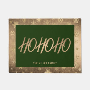 Elegant Modern Gold & Green Ho Ho Ho Christmas Doormat