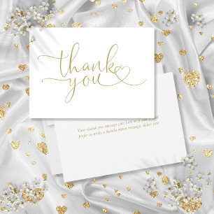 Elegant Modern Gold Heart Script Thank You Card