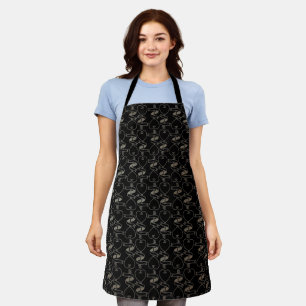 Elegant Modern Gold Hearts and Keys Pattern Apron
