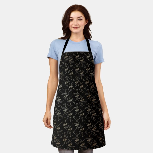 Elegant Modern Gold Hearts and Keys Pattern | Apron (Worn)