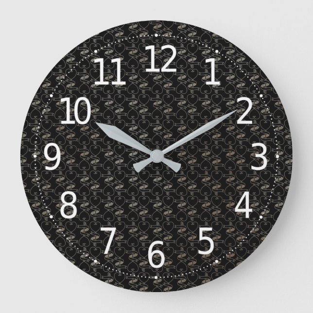 Elegant Modern Gold Hearts and Keys Pattern | Large Clock (Front)