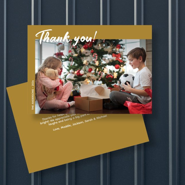Elegant Modern Gold Holiday Photo Thank You Card (Creator Uploaded)