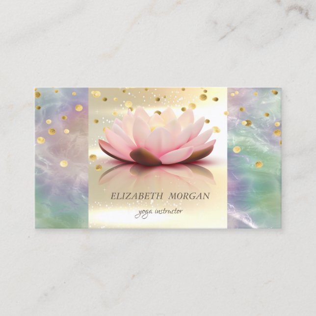 Elegant Modern Gold Holographic Pearl Lotus  Business Card (Front)
