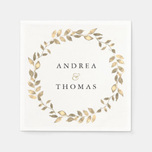 Elegant Modern Gold Leaf Wreath Engagement Party Napkin