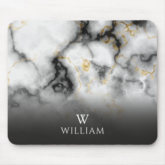 Elegant Modern Gold Marble Monogram Personalized Mouse Pad (Front)
