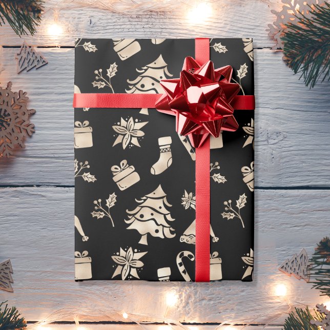 Elegant  Modern Gold Merry Christmas Pattern  Wrapping Paper (Creator Uploaded)