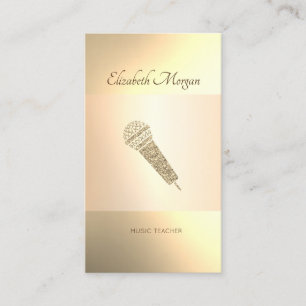 Elegant Modern, Gold Microphone, Music Teacher Business Card