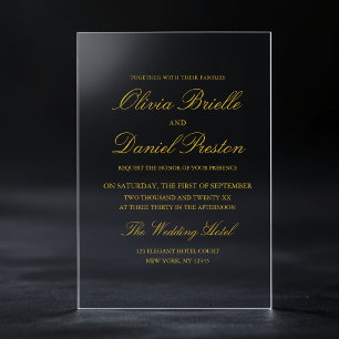 Elegant Modern Gold Minimalist Wedding Acrylic Invitations