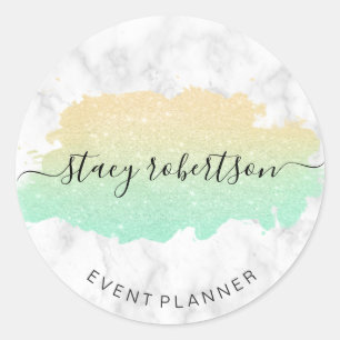 Elegant modern gold & mint glitter planner classic round sticker