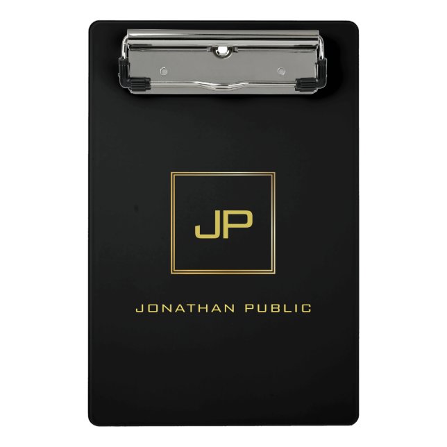Elegant Modern Gold Monogram Black Template Mini Mini Clipboard (Front)