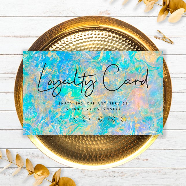Elegant Modern Gold Opal Stone Loyalty Card (Front)