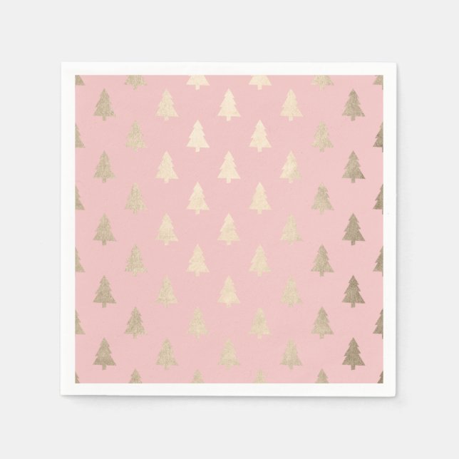 Elegant modern gold & pink Christmas tree pattern Napkin (Front)