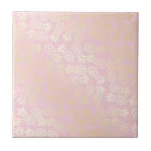 Elegant modern gold & pink pineapple pattern ceramic tile