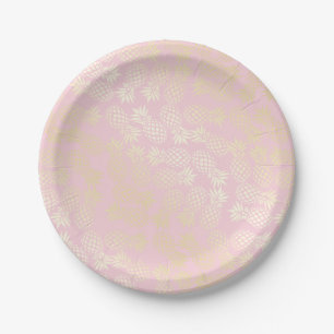 Elegant modern gold & pink pineapple pattern paper plate
