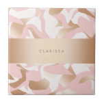 Elegant modern gold pink white abstract pattern ceramic tile<br><div class="desc">Girly pattern in faux gold,  blush pink and white.</div>