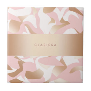 Elegant modern gold pink white abstract pattern ceramic tile