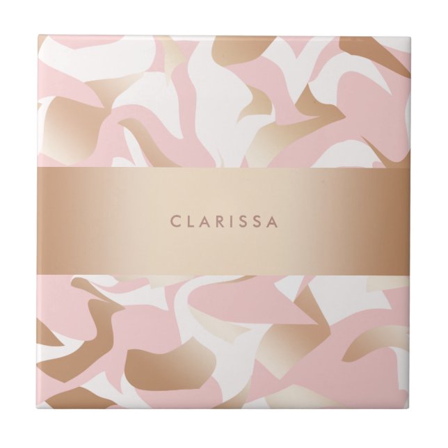 Elegant modern gold pink white abstract pattern ceramic tile (Front)