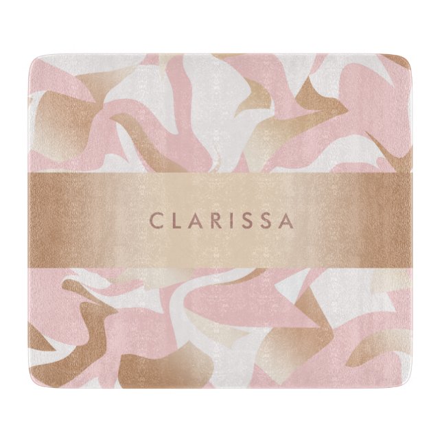 Elegant modern gold pink white abstract pattern cutting board (Front)