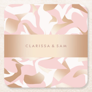 Elegant modern gold pink white abstract pattern square paper coaster