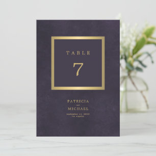 Elegant modern gold purple wedding table number