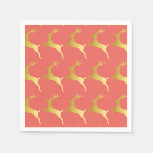 Elegant Modern Gold Red Christmas Reindeer Pattern Napkin