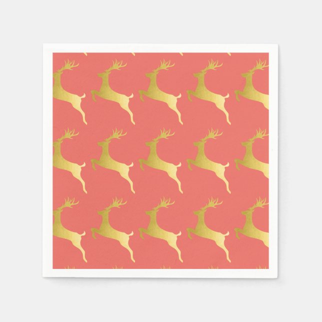 Elegant Modern Gold Red Christmas Reindeer Pattern Napkin (Front)